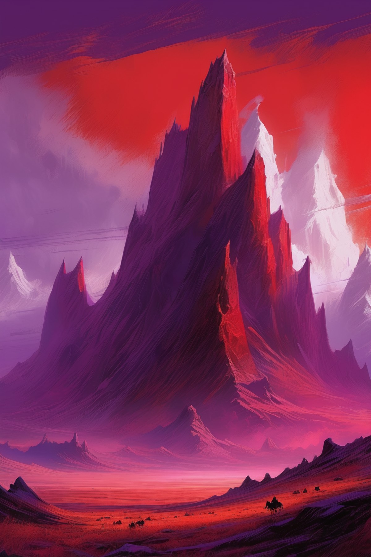 <lora:Noah Bradley Style:1>Noah Bradley Style - a mountain with hills surrounding it, in the style of charlie bowater, car...